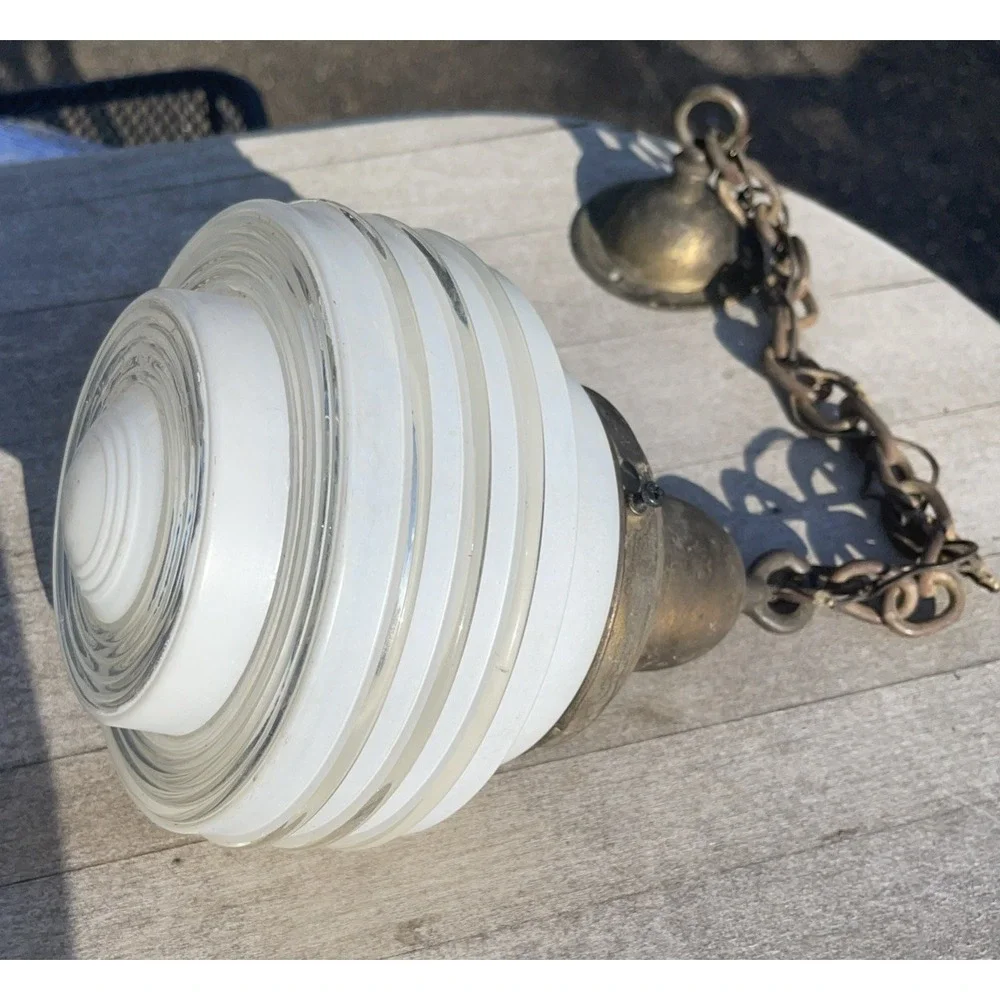 Vintage Art‎ Deco MCM Ribbed Tiered CEILING LIGHT GLOBE ATOMIC UFO SMALL